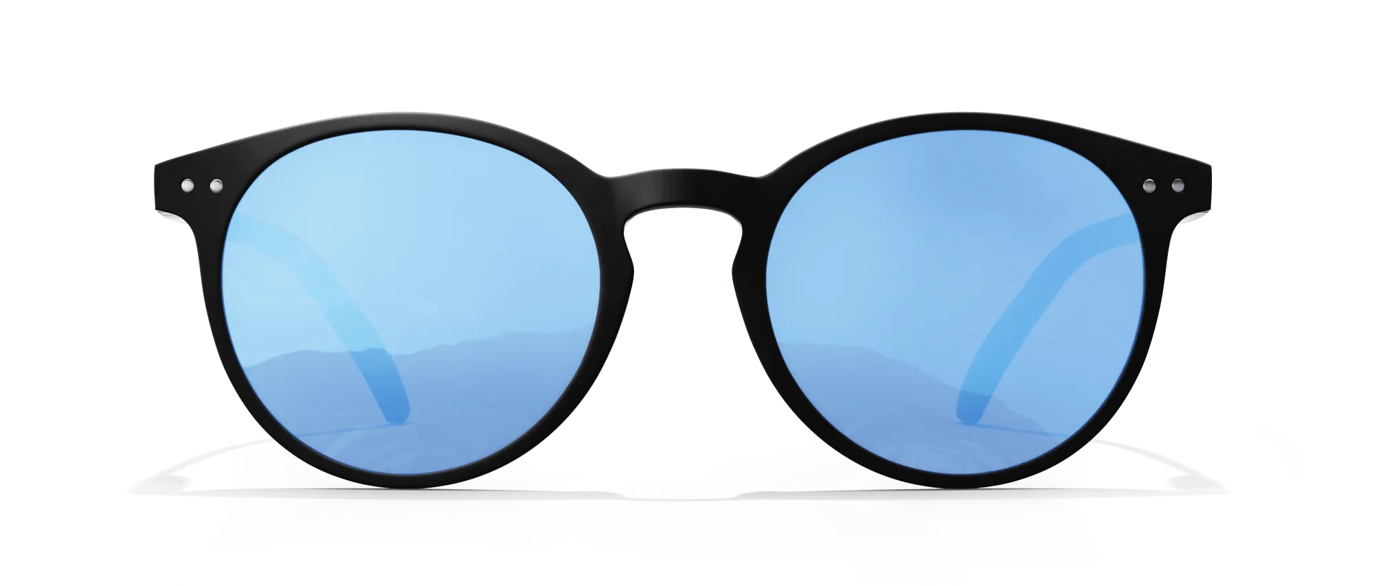 Black sunglasses with blue lenses