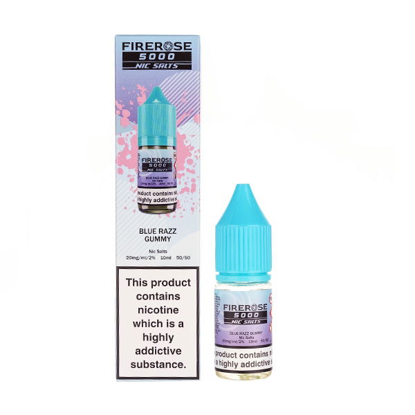 Elux Firerose5000 Blue Razz Gummy vape liquid with warning label.