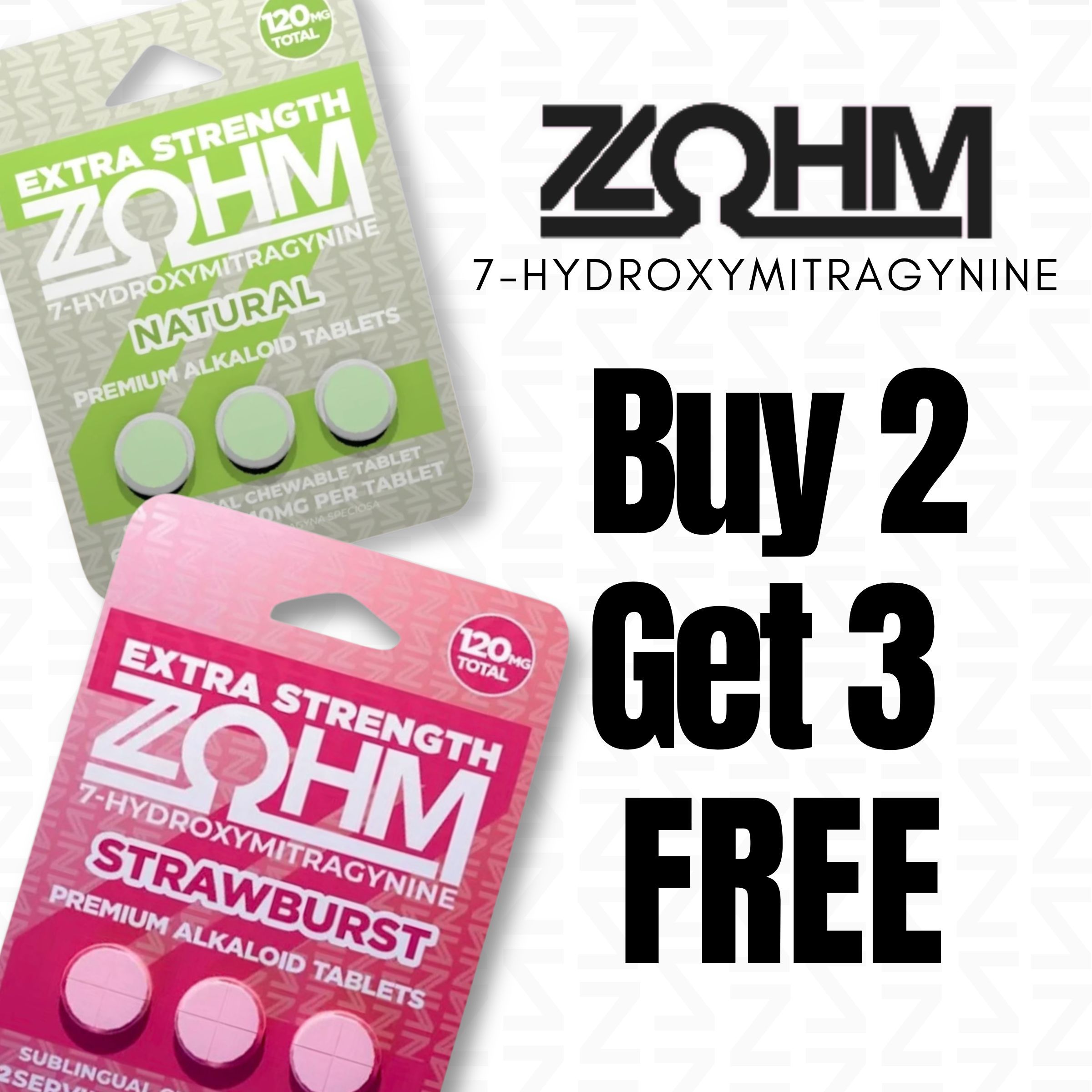 ZOHM Extra Strength supplements with promotional offer: Buy 2 Get 3 Free.