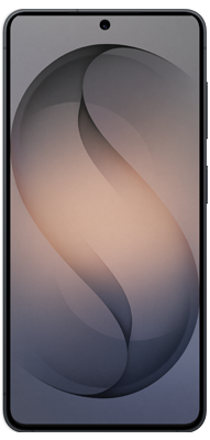 Samsung S26 Smartphone with abstract design on screen, featuring curved shapes and gradients.