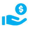 Cyan icon of hand with money
