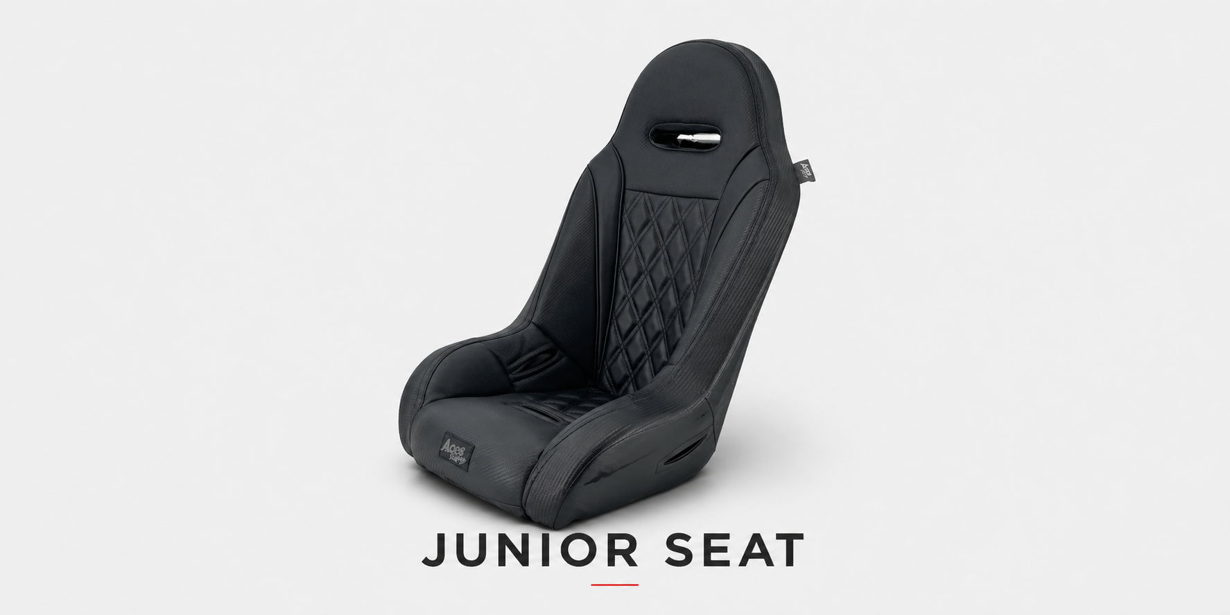 Black junior seat with a modern design, labeled 