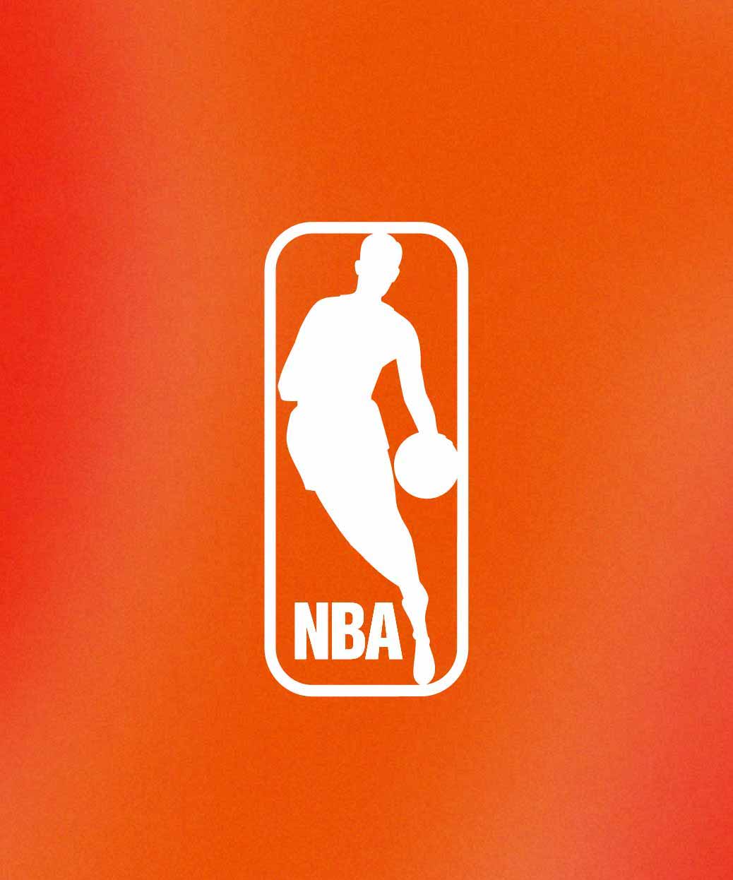 NBA logo featuring a player dribbling a basketball on an orange background.