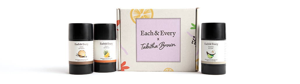 An image of Tabitha Brown's custom Each & Every deodorant set.