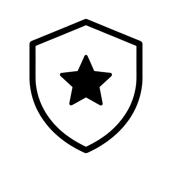 Shield icon with star in the center representing quality.