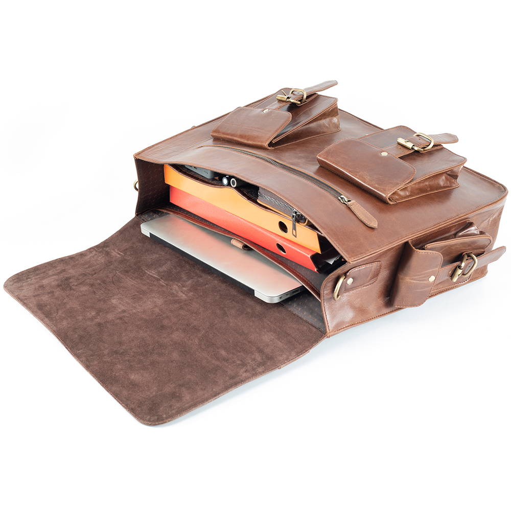 Men's Leather Messenger Briefcase Bag for Laptops - Vintage Satchel