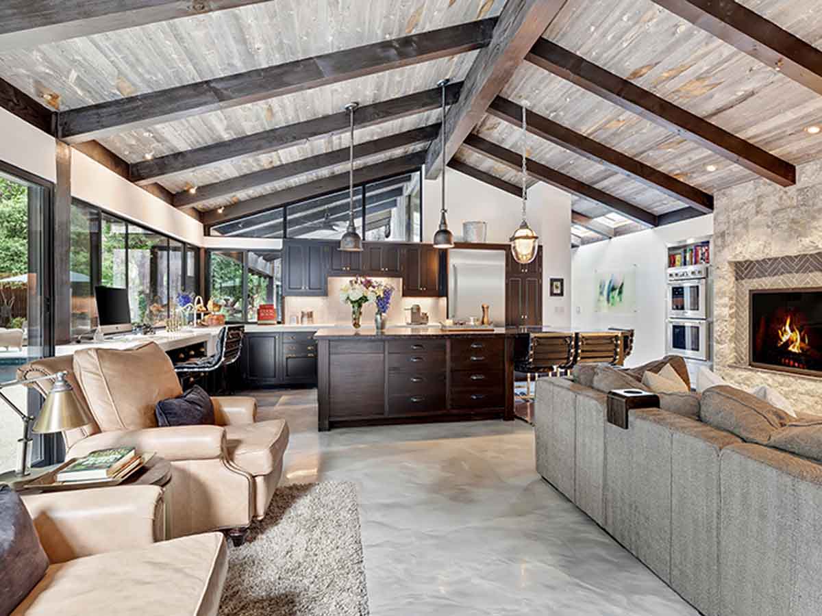Living room with wood beams