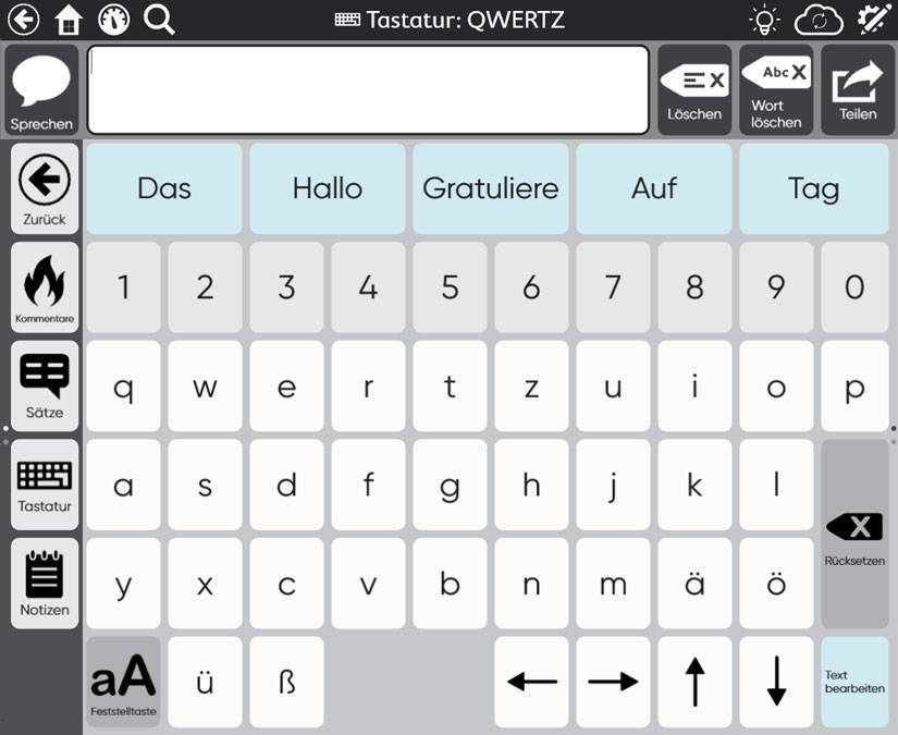 Tobii Dynavox TD Snap Text Page Set predictive keyboard screenshot