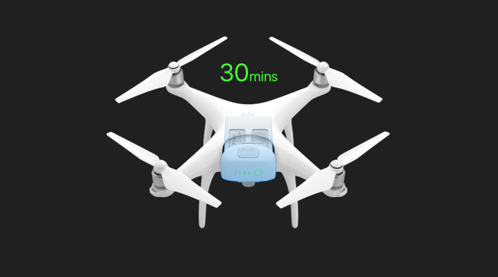 The P4A is compatible with both regular Phantom 4 and high capacity batteries