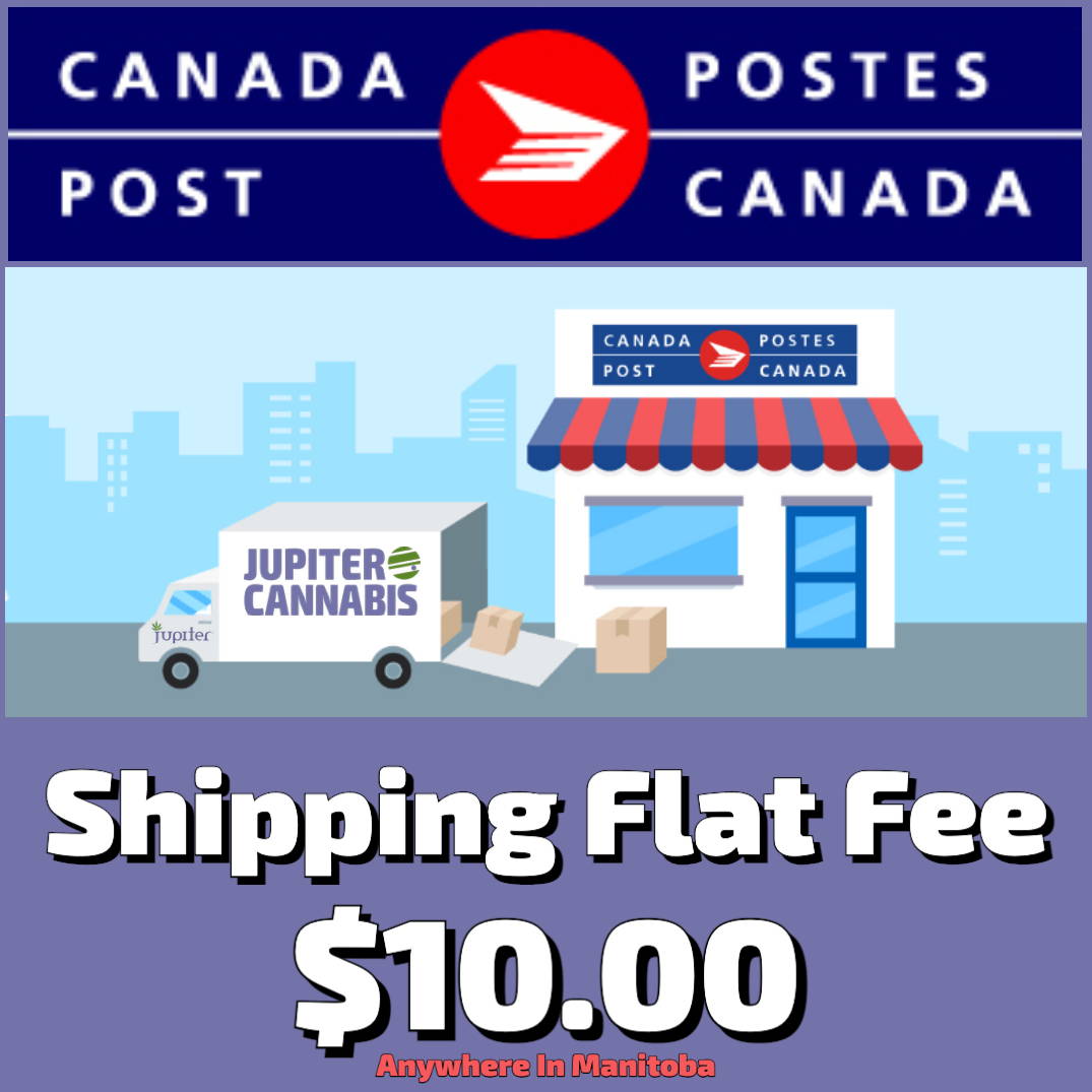 Order Flower, Edibles, Concentrates, and Drinks and have it shipped anywhere in Manitoba via Canada Post for a flat fee of $10.00 from Jupiter Cannabis Shop.