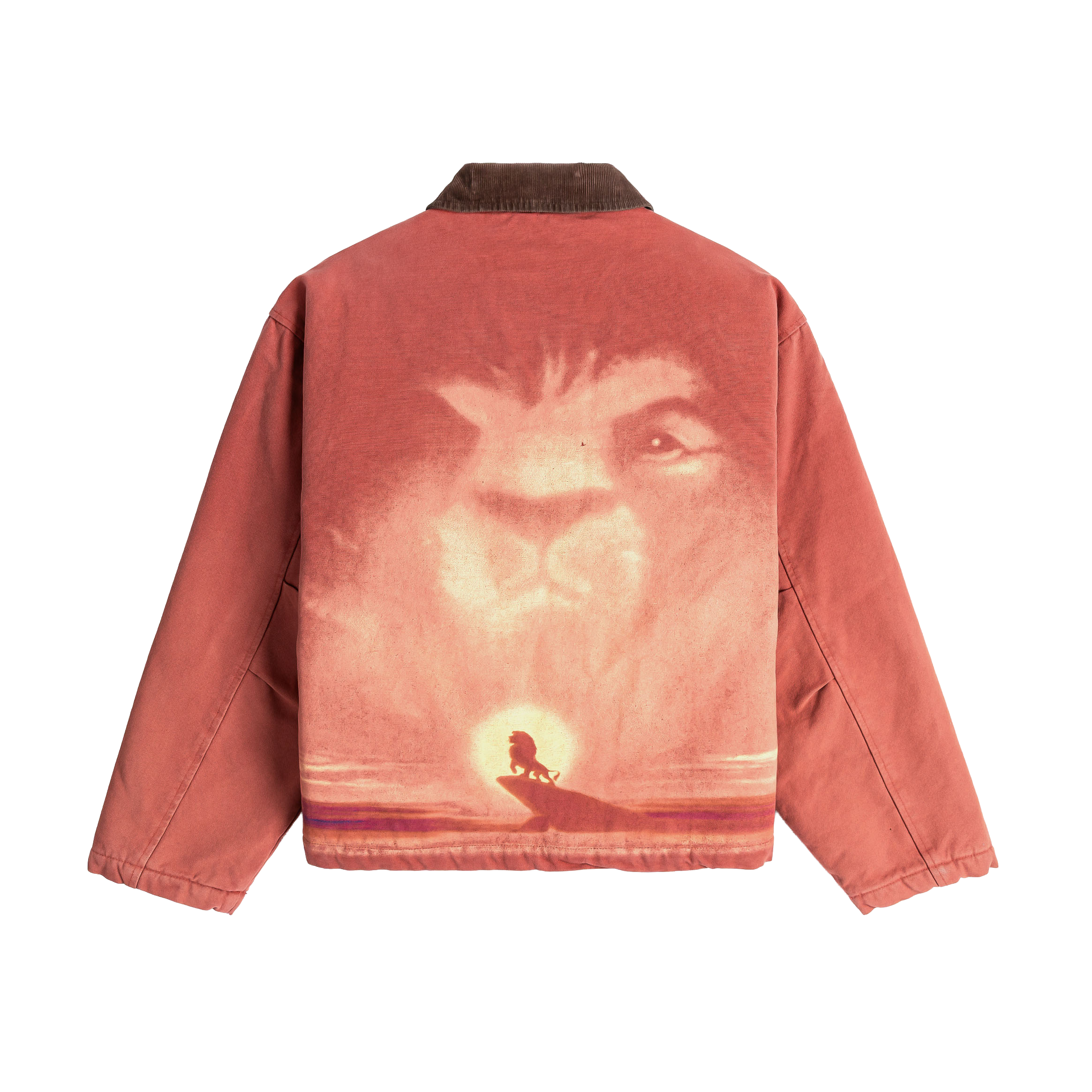 Red jacket with cartoon characters and logo on the front.