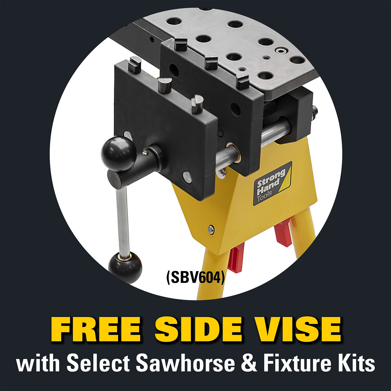 Free side vise with select sawhorse and fixture kits promotion.