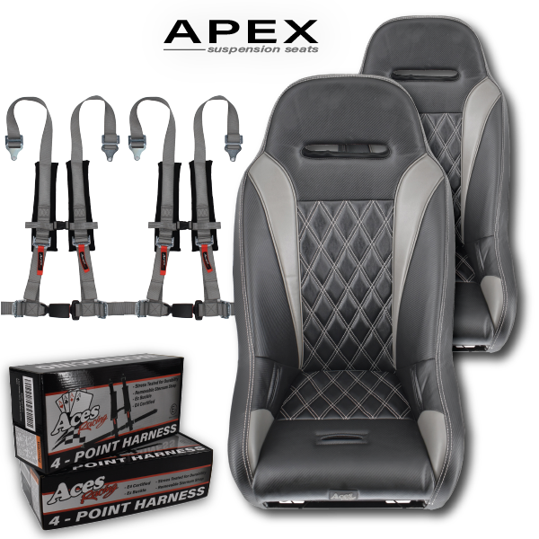 grey apex suspension seats with silver harnesses