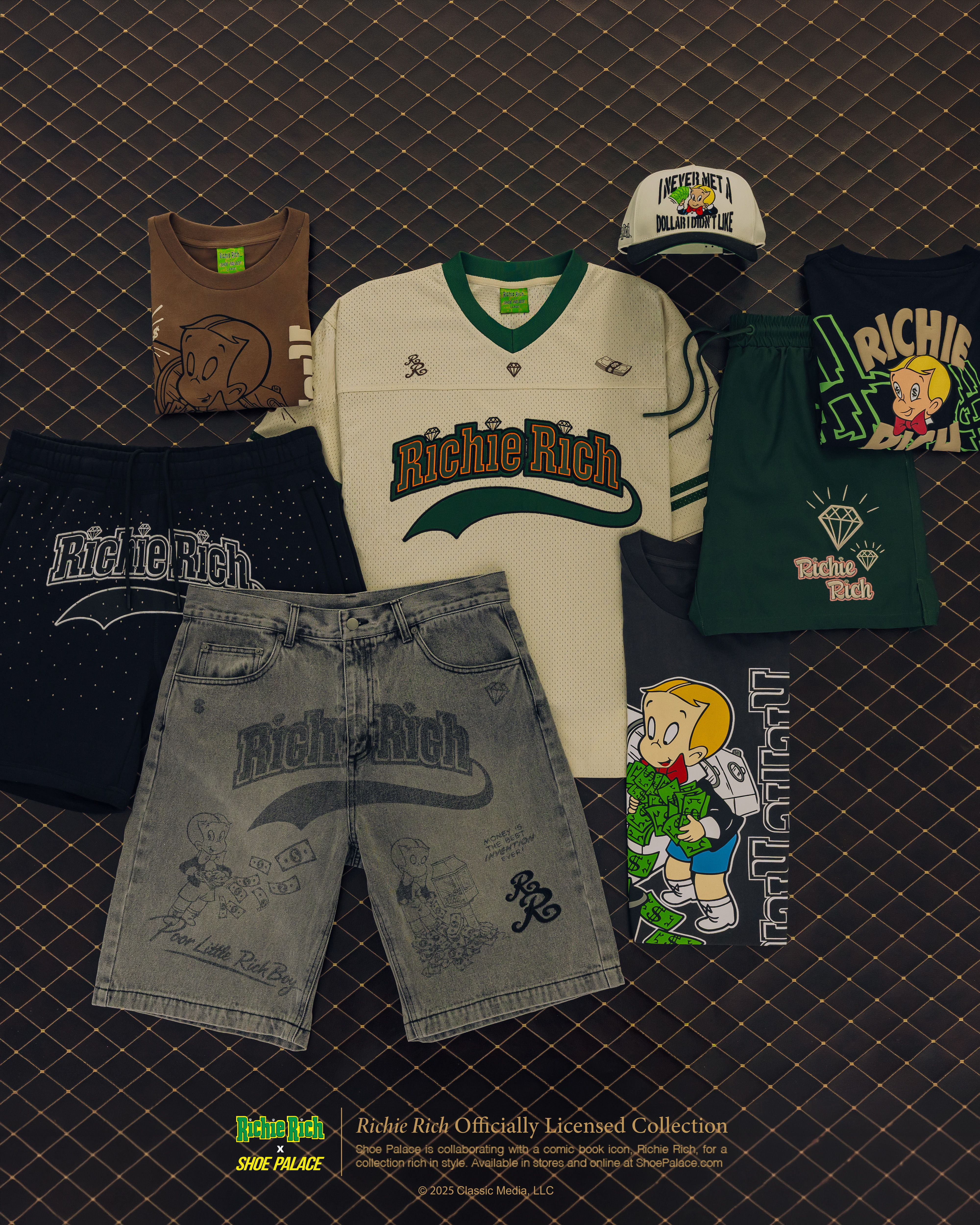 Collection of Richie Rich clothing items laid out on a surface.