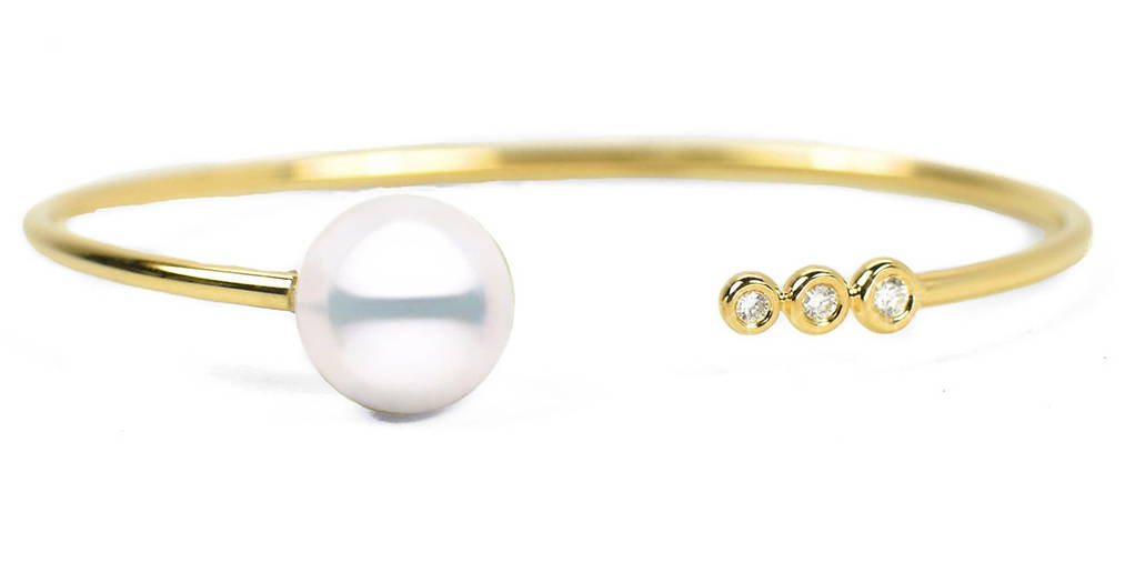 Custom White South Sea Pearl and Diamond Bangle Bracelet