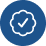 Blue circular badge with a white check mark inside.