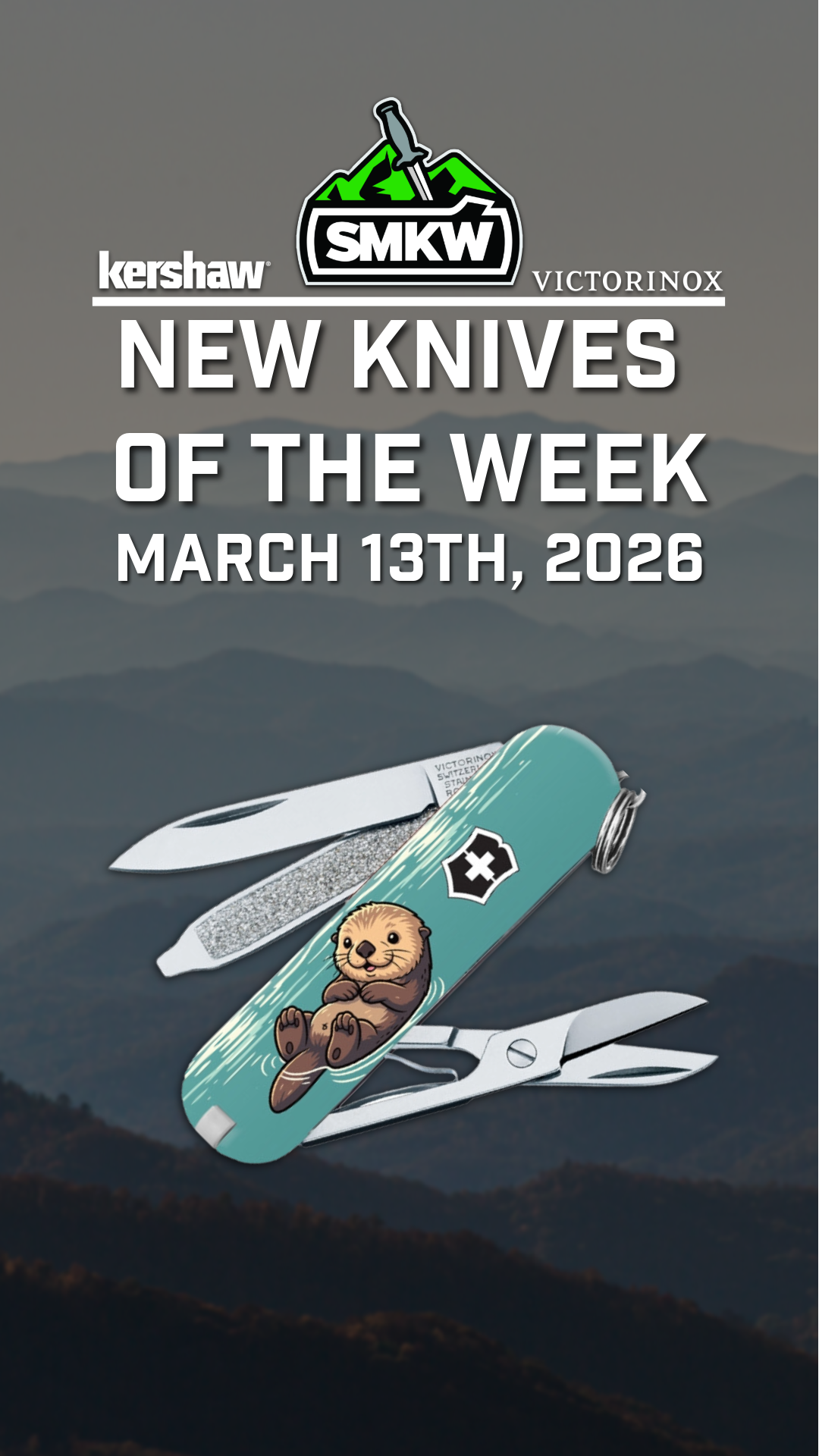 New knives announcement featuring a multi-tool with an illustration of a sloth.