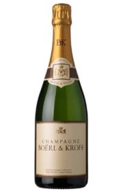 Bottle of Boerl & Kroff champagne with gold foil.