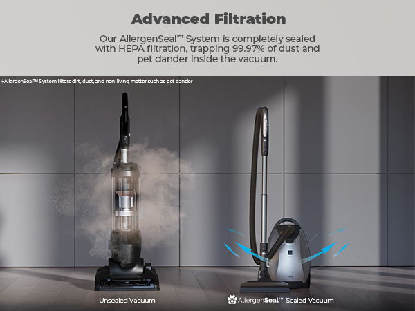 Vacuum cleaners showcasing advanced filtration technology and design features.
