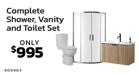 Complete shower, vanity, and toilet set for $995.
