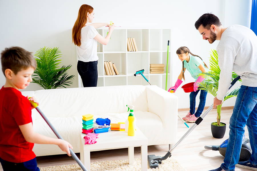 family cleaning together