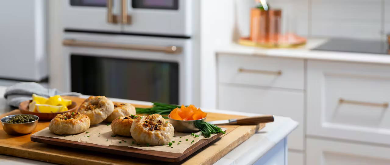 bialys spread on island counter