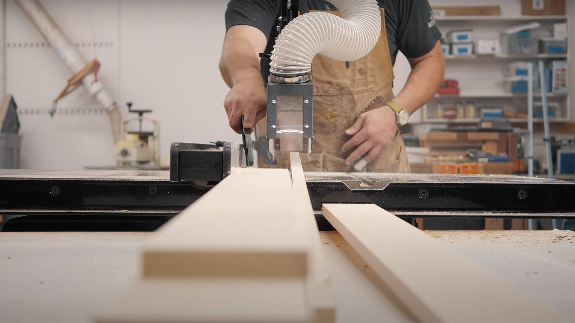 ripping plywood on a table saw