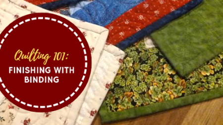 thumbnail for the blog post about finishing a quilt with binding for beginners
