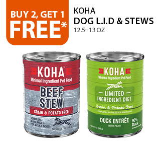 Buy 2, get 1 free Koha Dog L.I.D. & Stews