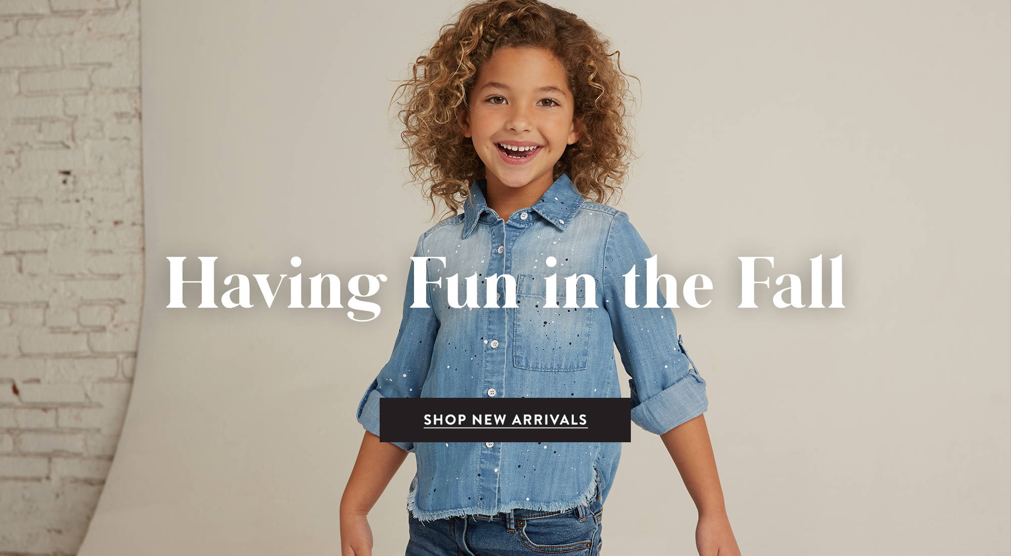 shop new arrivals - a child wearing blue denim jeans and a blue denim button-up