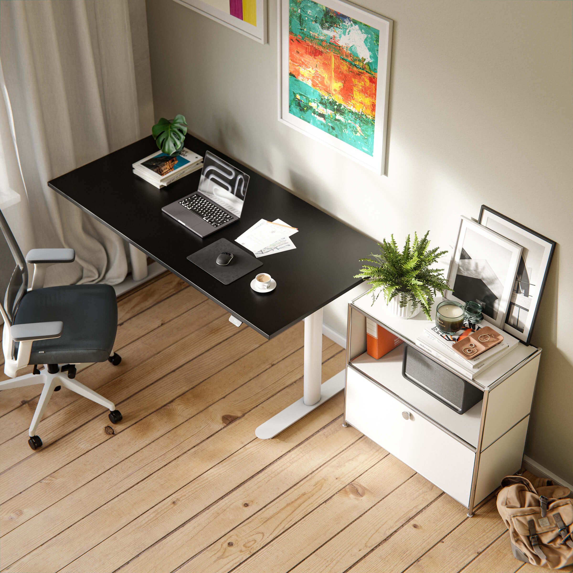 Modern office featuring a white ofinto Cubox chest of drawers—perfect for staying organized