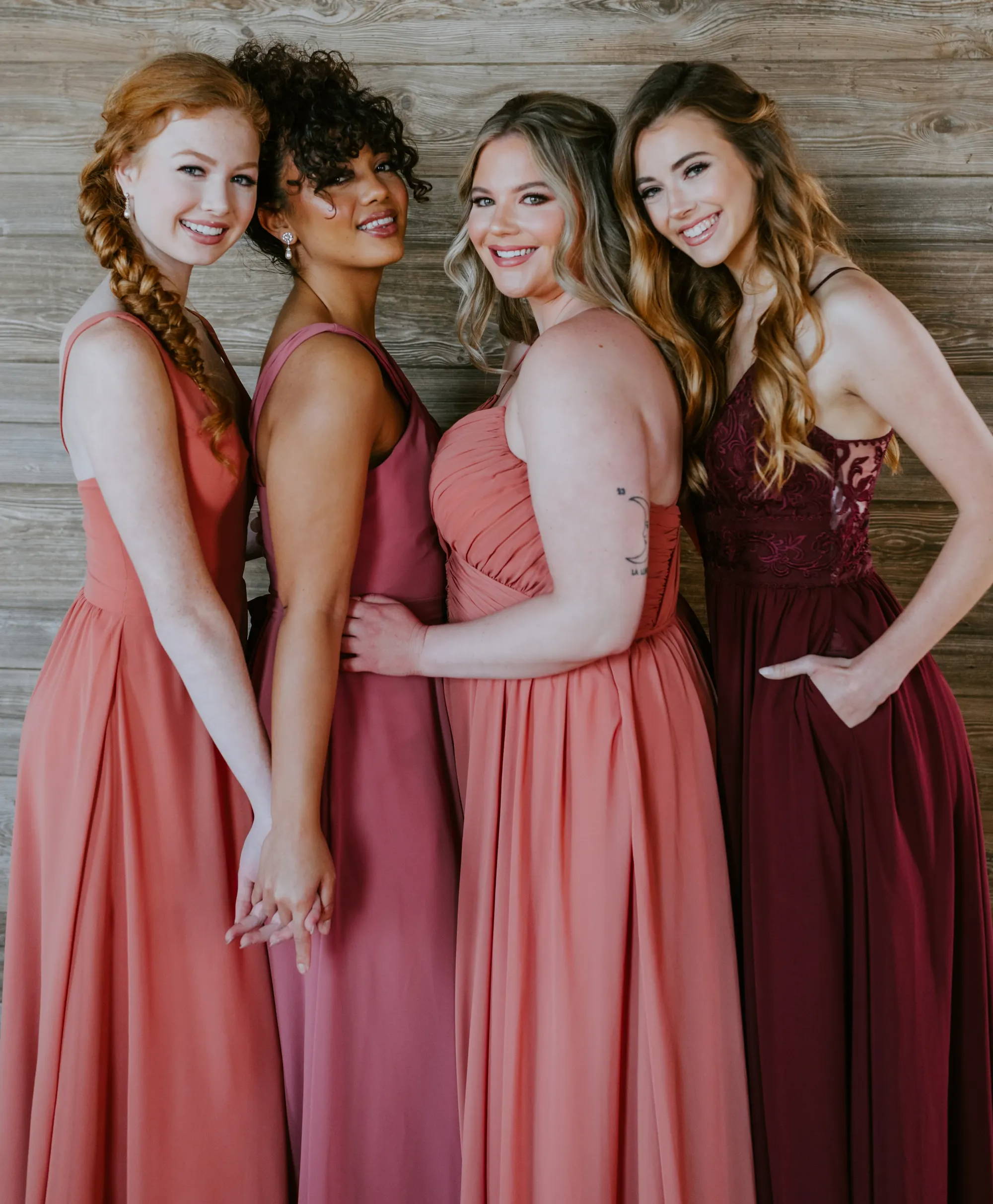 Orange Pink Red Bridesmaid Dresses