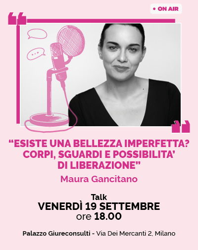 Event poster featuring Maura Gancitano discussing beauty and liberation.
