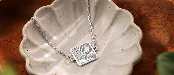 sterling silver square charm bracelet with fingerprint
