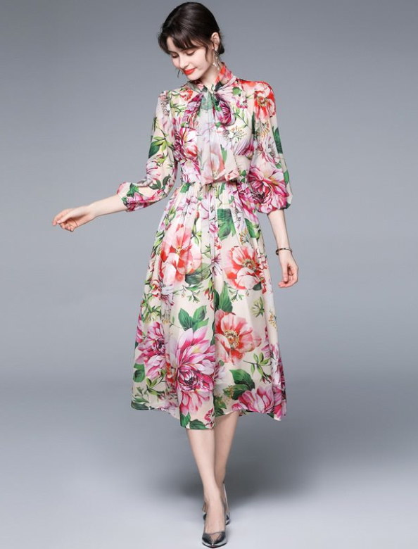 花柄シフォンドレスワンピース