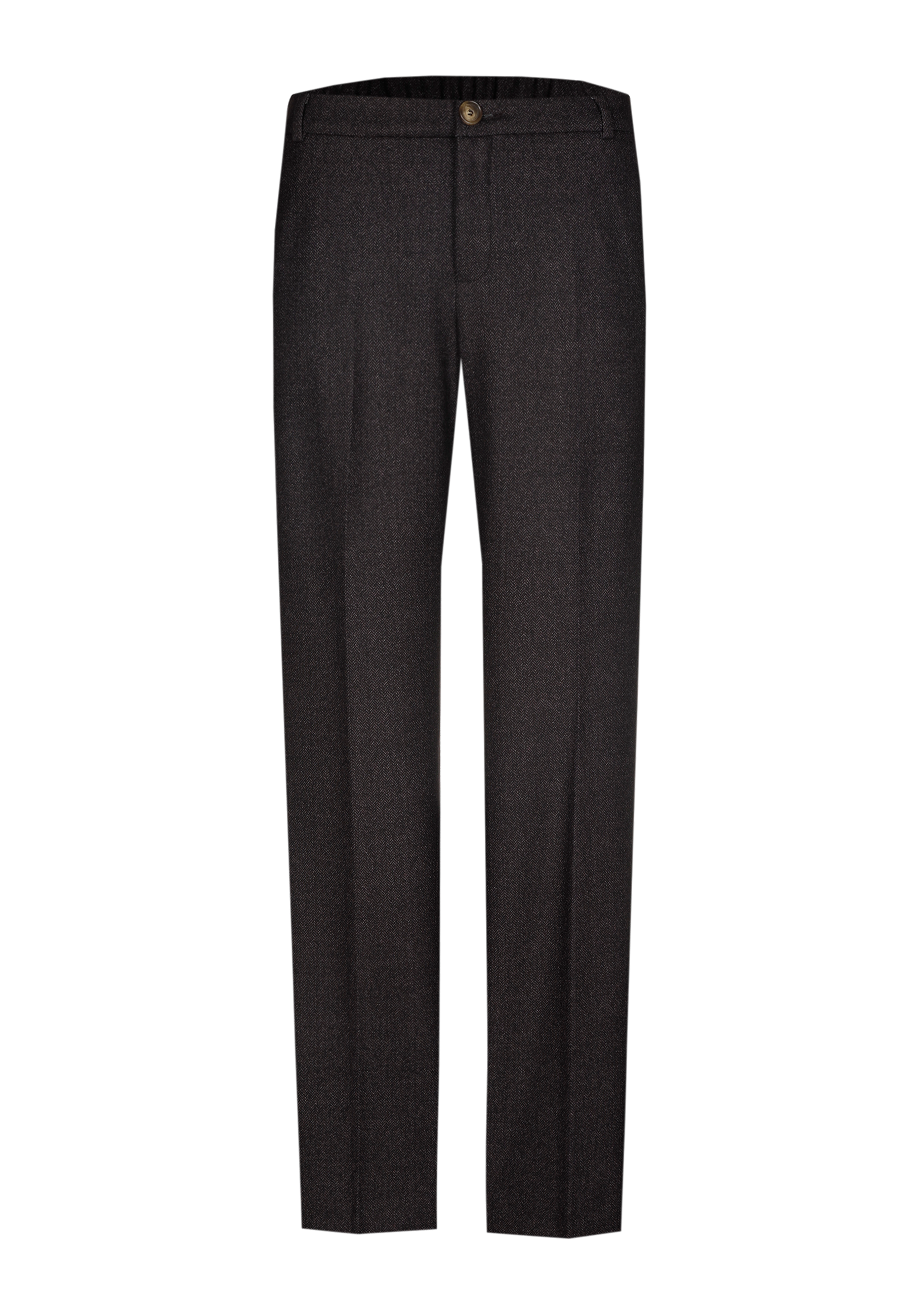 Men's tailored dark grey dress pants.