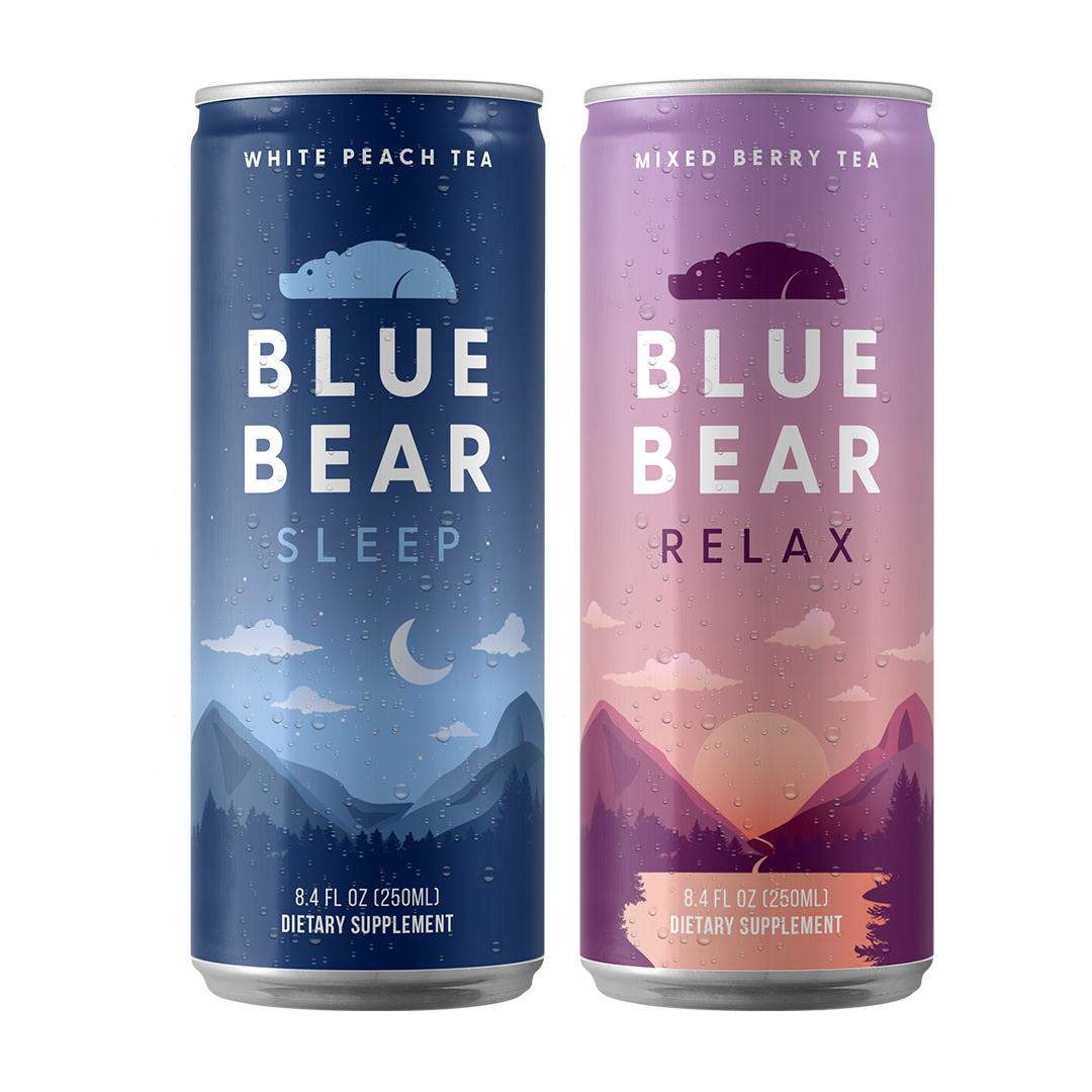 Cans of Blue Bear Sleep & Relax Wellness Drinks