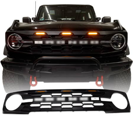 IAG I-Line Para-Hex Style Front Grille Matte Black with Lights 2021+ Ford Bronco