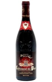 Red wine bottle labeled Châteauneuf-du-Pape from Domaine Pegau.