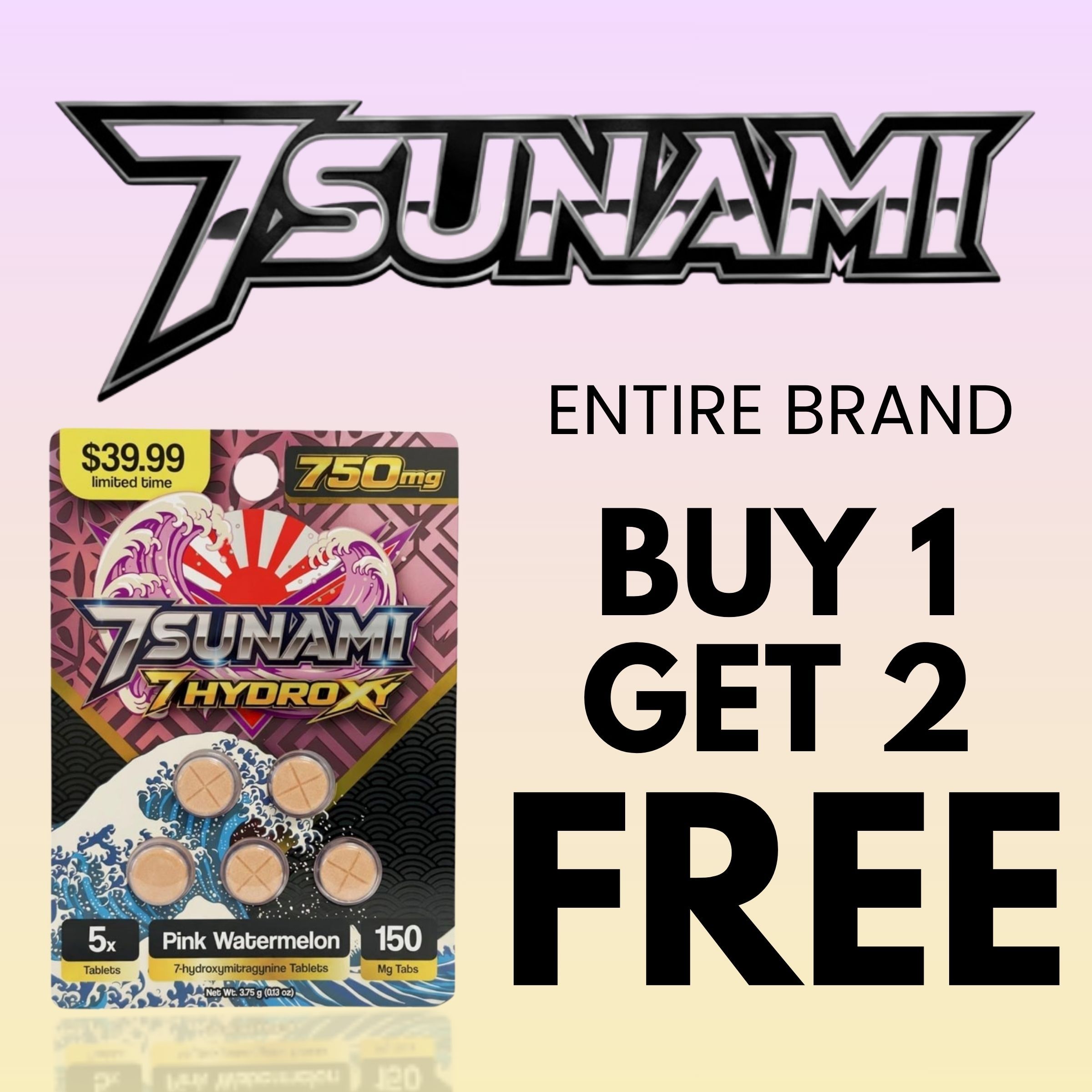 Promotional image for 7-Sunami brand with buy one get two free offer.