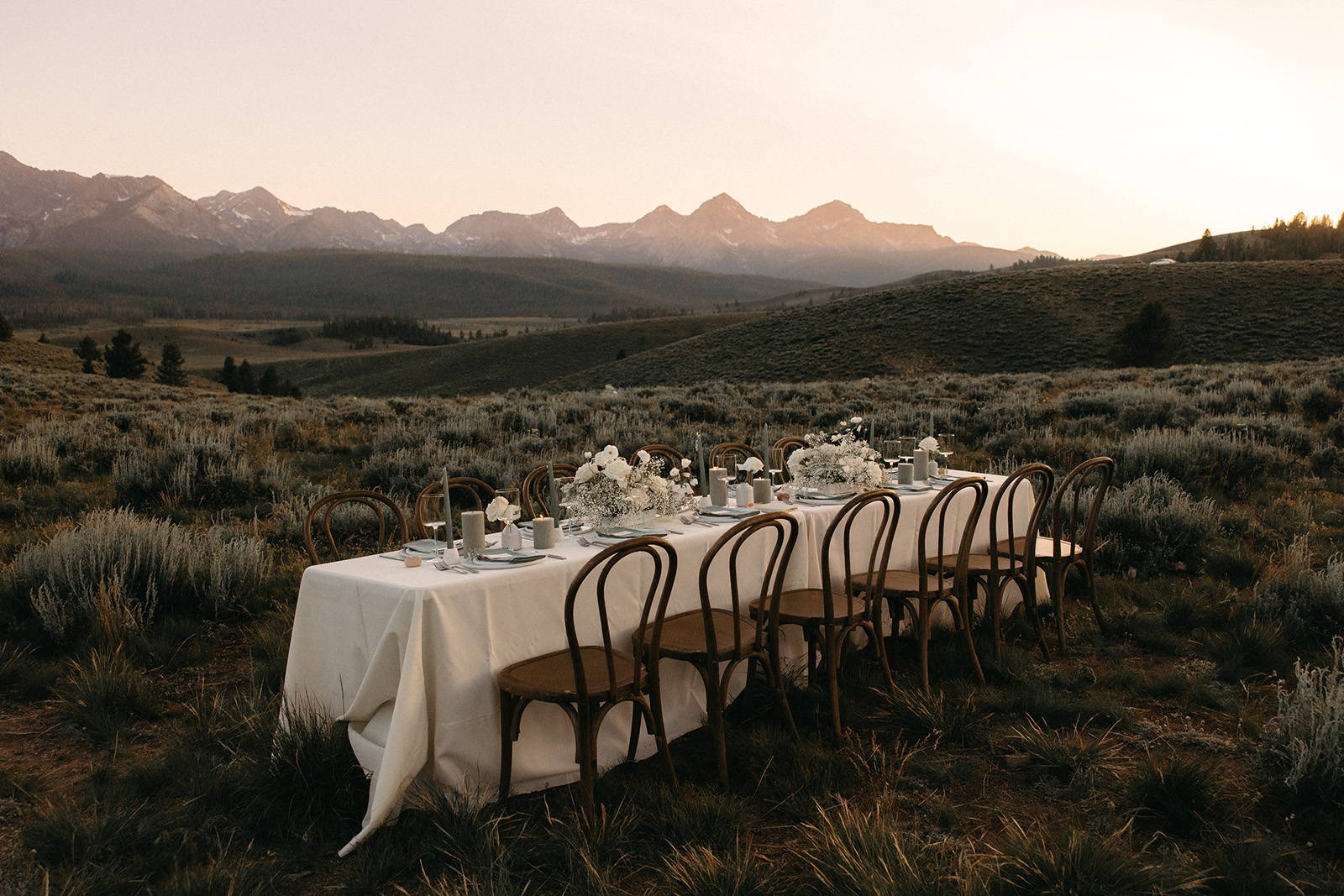 Wedding table setup among the mountains