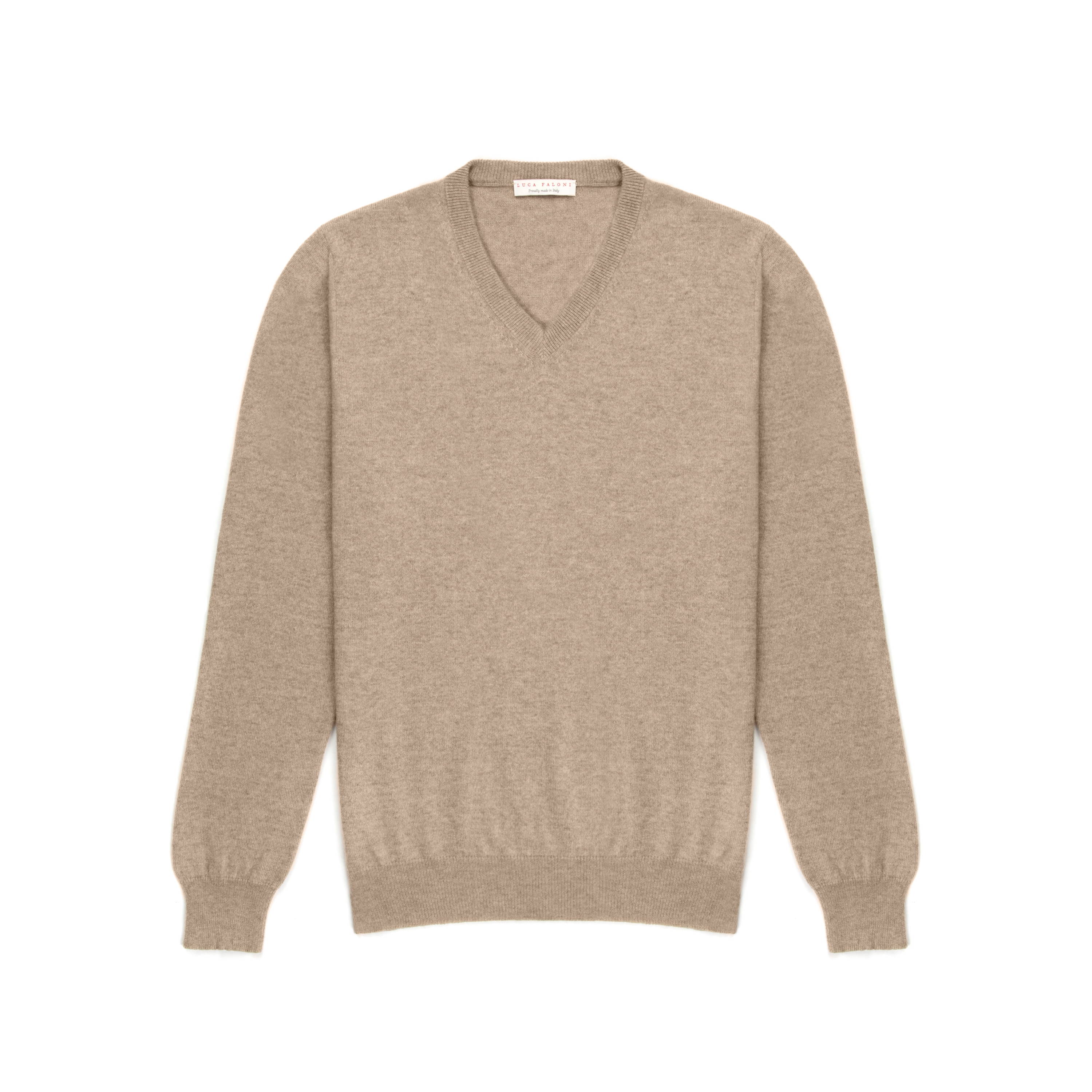 Luca Faloni Camel Beige Pure Cashmere V Neck Made in Italy