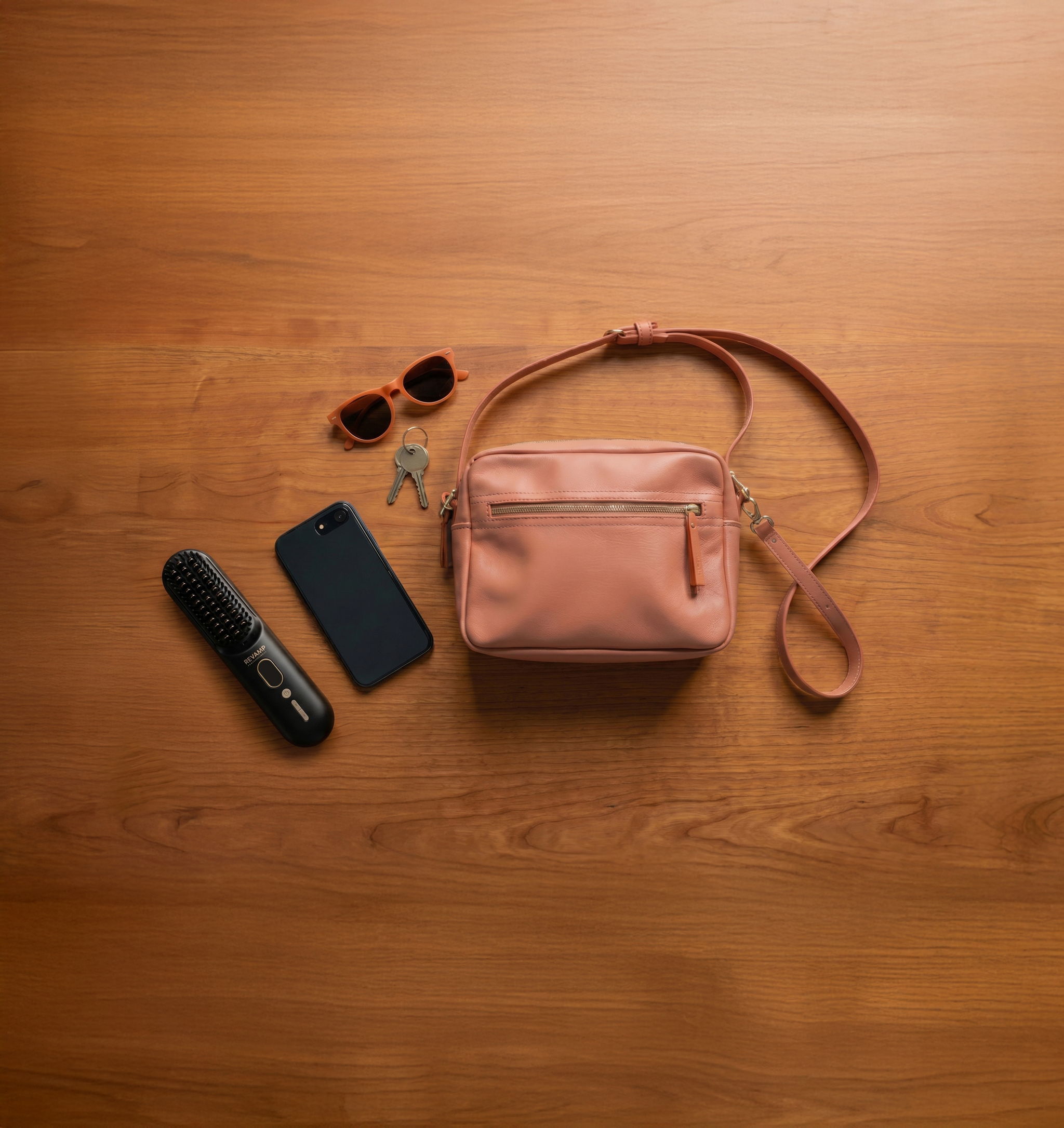 Travel beauty essentials flat lay