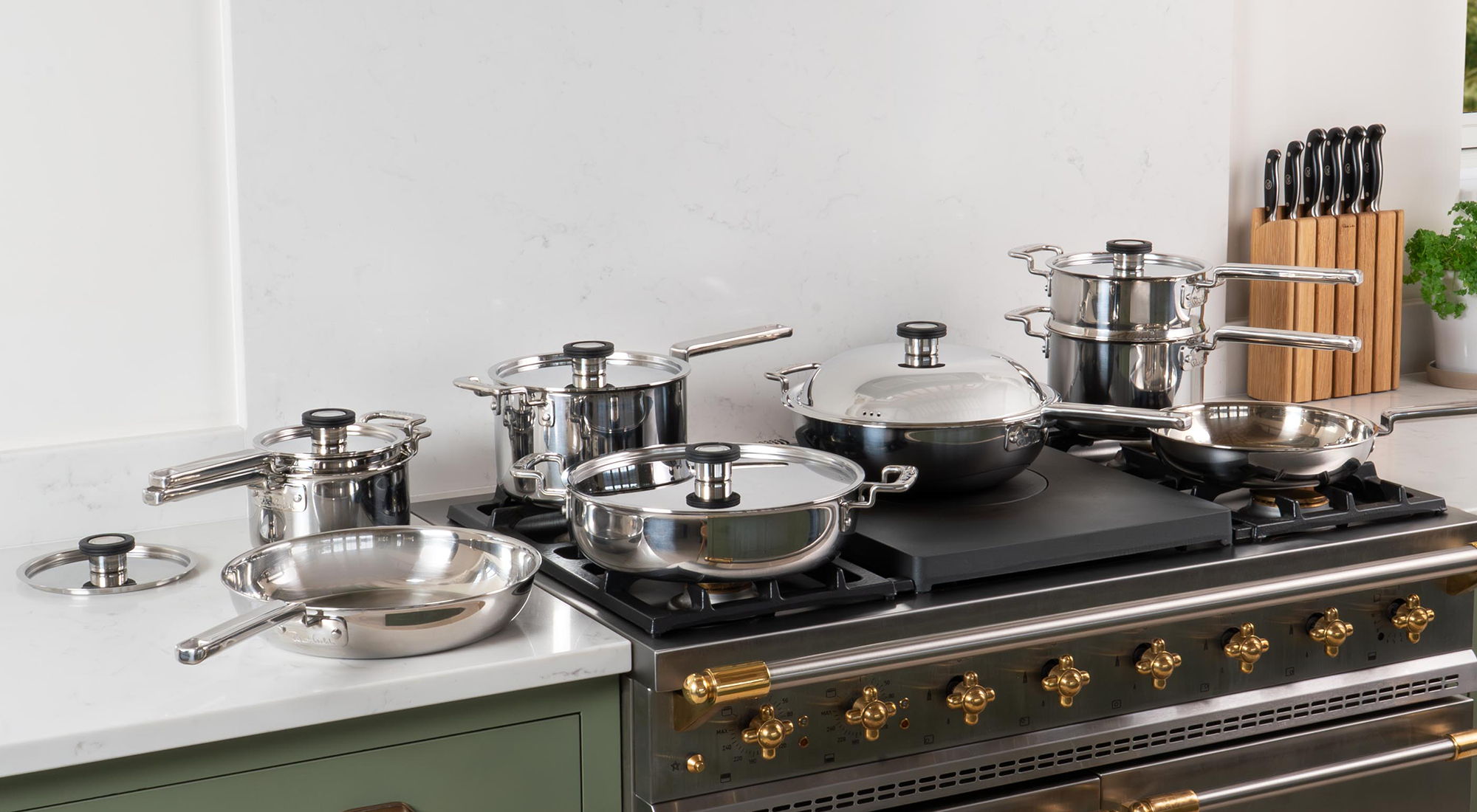 316 Series Cookware Set arranged on a kitchen countertop.