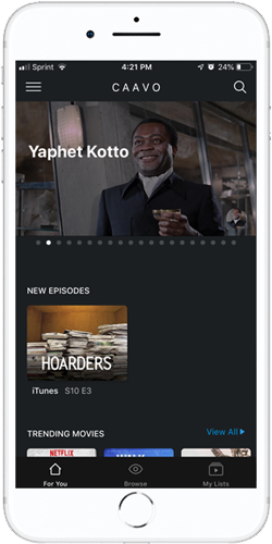 iPhone screenshot of the Caavo app