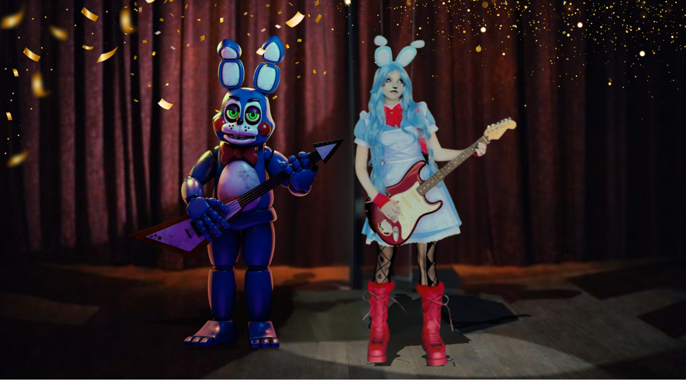 Cosplayer in detailed costume portraying a fictional character, featuring full cosplay outfit, styled wig, makeup, and themed accessories for anime, game, or horror character transformation and convention appearance