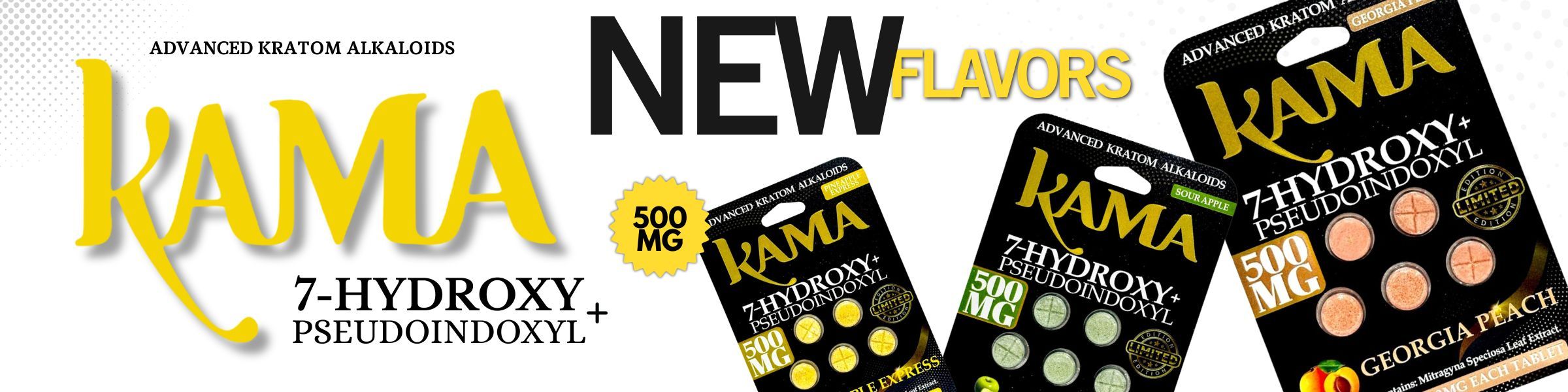 KAMA new flavors packaging display with product details.