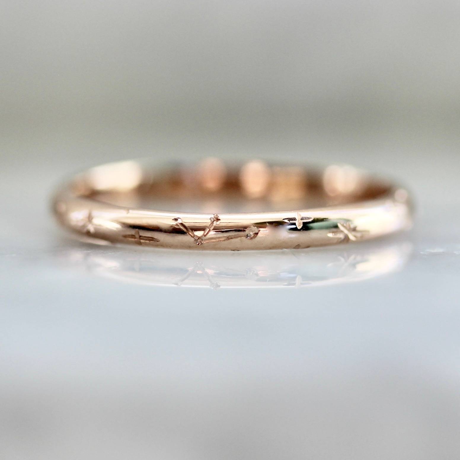 equinox moon and constellation engraved gold band