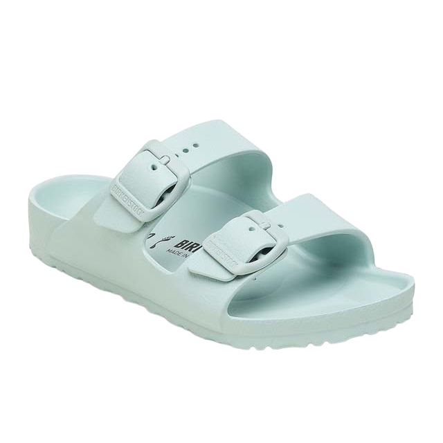 Light blue sandals with two adjustable straps.