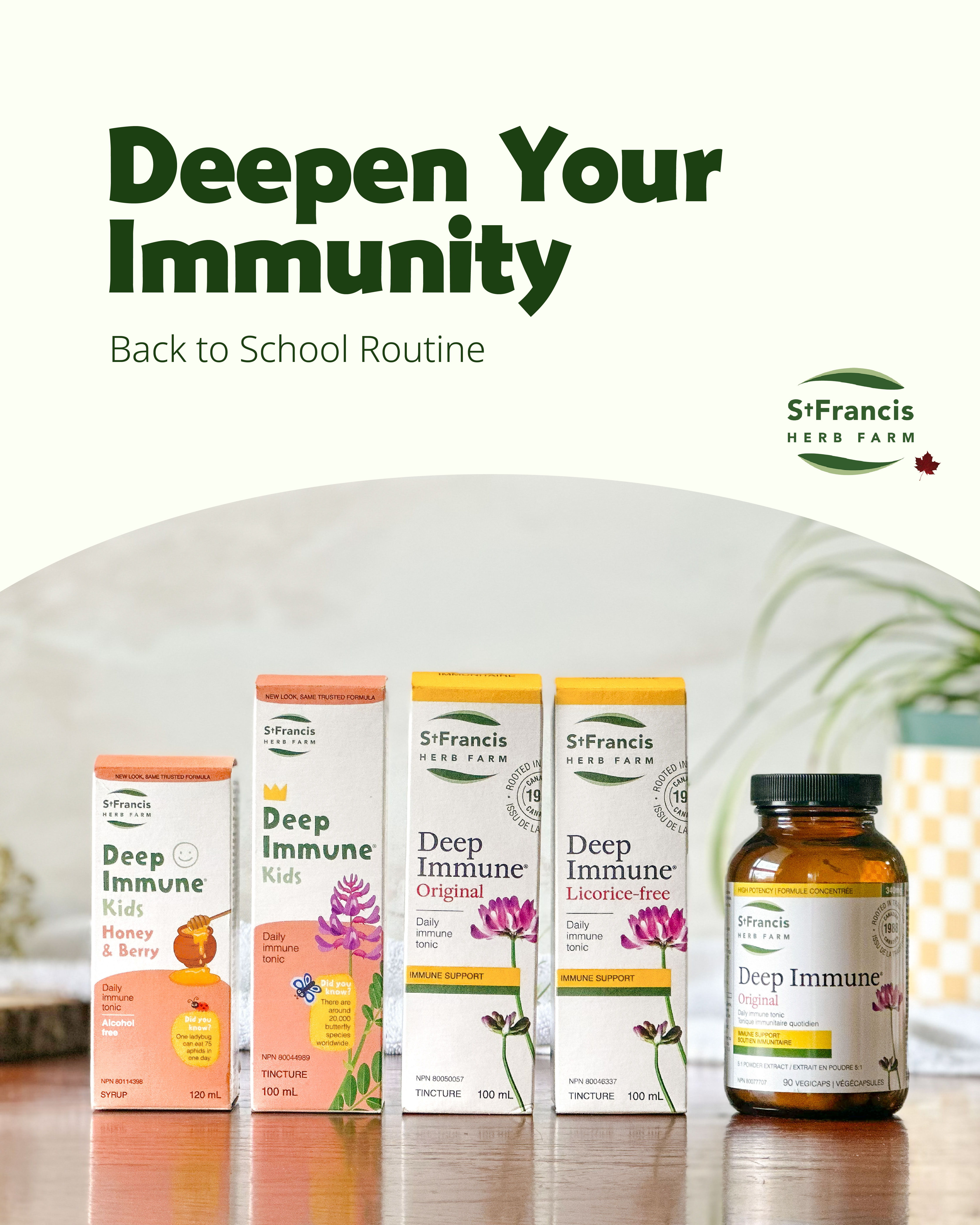 Products promoting immunity for back to school routine.